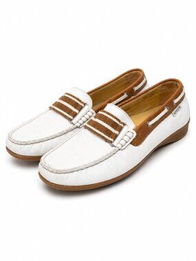 Mephisto Cool-Air Leather Loafers Women’s US 7 White Tan Comfort Driving Shoes